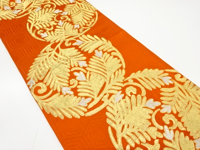 JAPANESE KIMONO / ANTIQUE FUKURO OBI / SILK / WOVEN YOUNG PINE & ROUNDEL